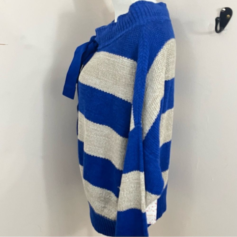 Free People Cassidy Cotton/ Linen Wide Stripe Off Shoulder Sweater Blue/… - Picture 4 of 7